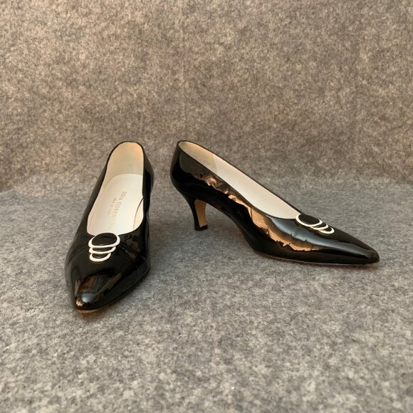 Silvia Fiorentina Black Leather Heel Pointed Toe Shoes - Picture 3 of 10